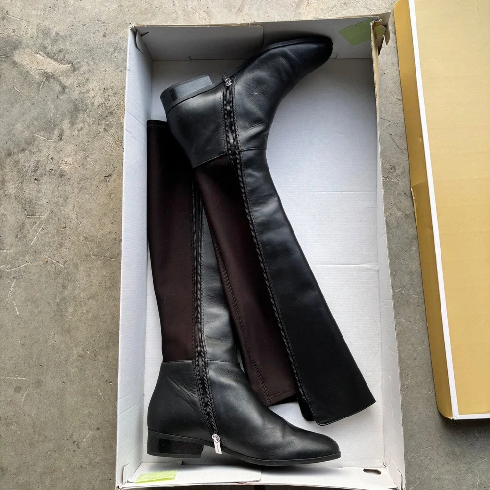 Michael Kors Bromley Flat Boot‎ Black Leather Over The Knee 9.5M 40F9BOFBEL